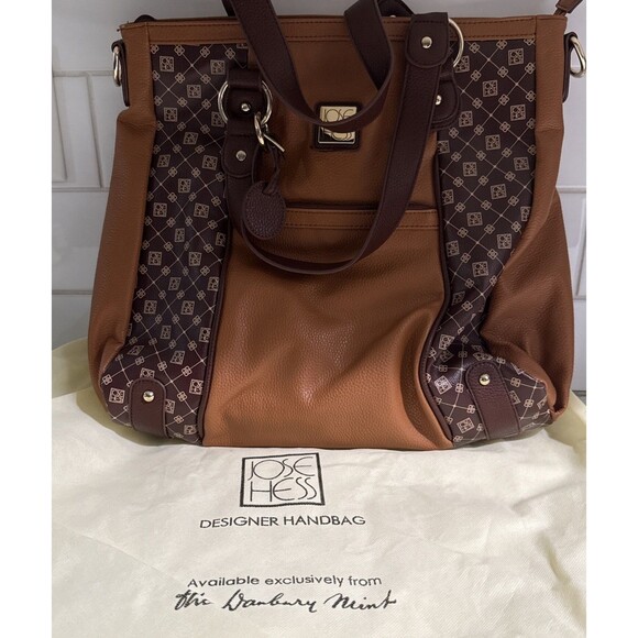 Danbury Mint Jose Hess Satchel Two Tone Brown Logo Purse Handbag Shoulder Bag - Picture 1 of 10